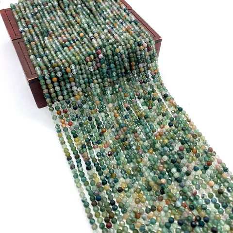 Natural India Agate Faceted Round Loose Beads For DIY Bracelet Necklace Jewelry Making Green Gemstone Spherical Beads