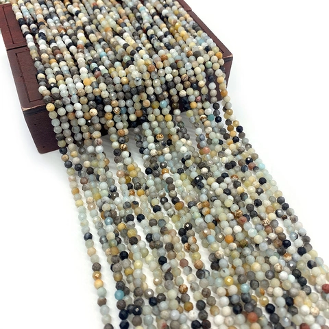 Cuentas Sueltas Redondas de Piedra Natural Facetada Color Amazonita Cuentas Espaciadoras de Piedras Preciosas para Joyería Bricolaje