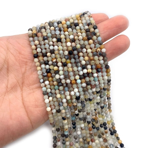 Cuentas Sueltas Redondas de Piedra Natural Facetada Color Amazonita Cuentas Espaciadoras de Piedras Preciosas para Joyería Bricolaje