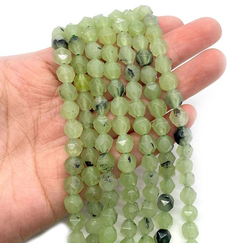 Natural Faceted Prehnite Loose Beads Irregular Round Sphere Green Stone Beads For DIY Jewelry Making Necklace Accessories