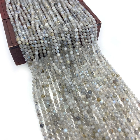 Natural Labradorite Faceted Round Beads Grey Flash Stone Loose Beads For DIY Bracelet Necklace Jewelry Making