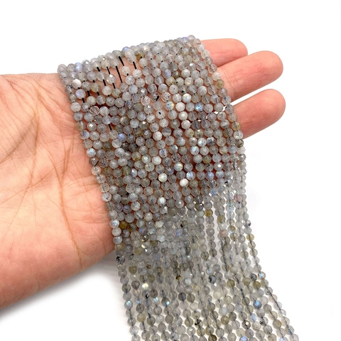 Natural Labradorite Faceted Round Beads Grey Flash Stone Loose Beads For DIY Bracelet Necklace Jewelry Making