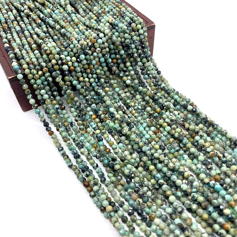 African Turquoise Natural Stone Faceted Round Loose Beads For DIY Bracelet Necklace Making Handmade Jewelry Finding Accessory