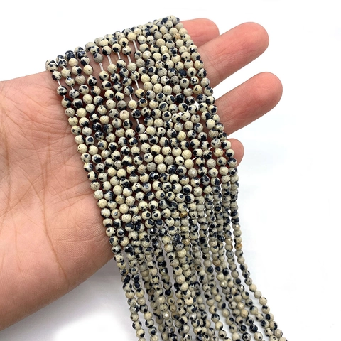 Natural Dalmatian Jasper Faceted Round Loose Beads For DIY Bracelet Necklace Jewelry Making Handcrafted Stone Beads