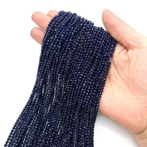 Perles en Vrac Rondes Facettées en Grès Bleu pour Fabrication de Bijoux DIY Ciel Étoilé Paillettes pour Bracelet Collier