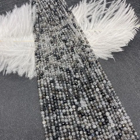 Faceted Black Rutilated Quartz Round Loose Beads Natural Stone For Jewelry Making DIY Bracelet Necklace Accessory
