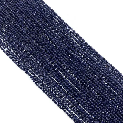 Pierre Naturelle Sable Bleu Facetté Rond Perles en Vrac Étincelant DIY Bijoux Fabrication Perles d'Espacement