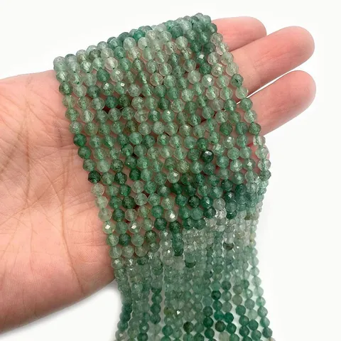 Natural Green Crystal Stone Faceted Round Loose Beads For DIY Jewelry Making Bracelet Necklace Accessories Small Spherical Beads