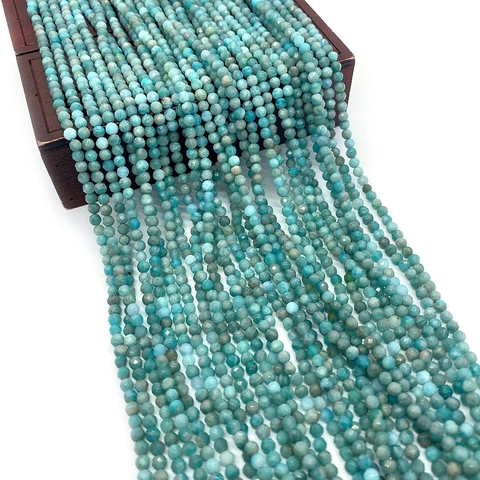 Cuentas de Piedra Natural Amazonita Facetada Cuentas Sueltas Redondas para Creación de Joyas DIY Pulseras Collares