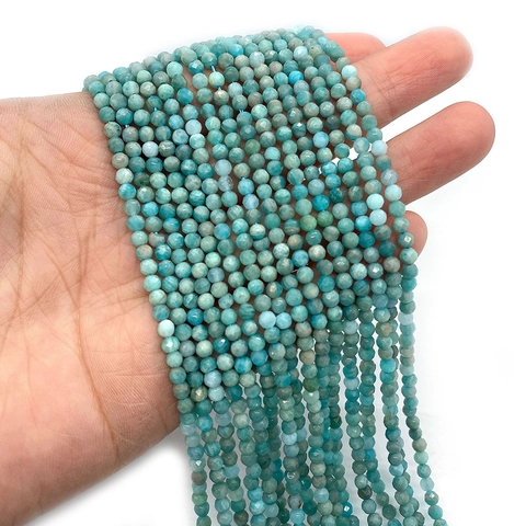 Cuentas de Piedra Natural Amazonita Facetada Cuentas Sueltas Redondas para Creación de Joyas DIY Pulseras Collares
