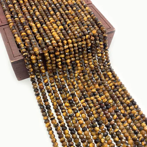 Perles de Pierre Œil de Tigre Facettées Naturelles pour la Fabrication de Bijoux DIY Perles en Pierre Semi-Précieuse
