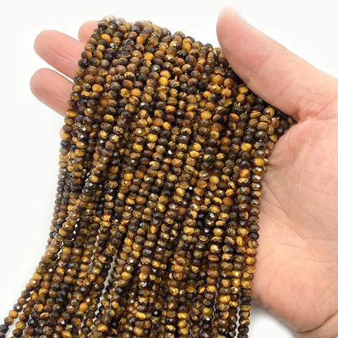 Perles de Pierre Œil de Tigre Facettées Naturelles pour la Fabrication de Bijoux DIY Perles en Pierre Semi-Précieuse
