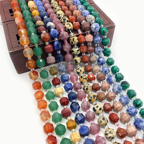 Faceted Natural Stone Beads For Jewelry Making DIY Handmade Necklaces Bracelets Multicolored Crystal Agate Polished Jasper Spacer Beads