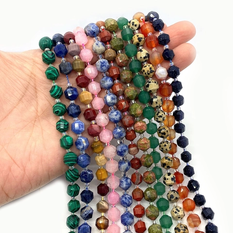 Faceted Natural Stone Beads For Jewelry Making DIY Handmade Necklaces Bracelets Multicolored Crystal Agate Polished Jasper Spacer Beads