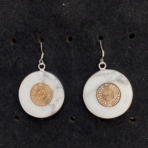 Orecchini Pendenti Rotondi in Pietra Naturale Turchese Bianco per Donna Con Perno in Argento Sterling 925 Ciondolo Oro Gioielli Bohemian Vintage