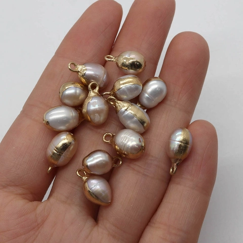 Pendente in Perla Artificial Barocca Naturale a Forma di Riso Connettore in Metallo Galvanizzato Oro Accessori per Creazione Gioielli DIY