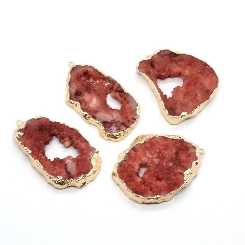 Natural Red Crystal Druzy Agate Irregular Pendant Gold Electroplated Wrapped Edge Stone DIY Jewelry Making Accessory For Women