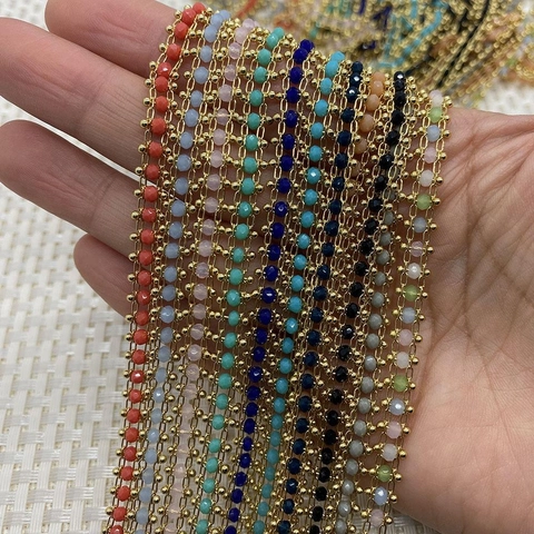 Natural Stone Copper Faceted Crystal Bead Chain For DIY Jewelry Making Handmade Bracelet Necklace Multi Color Accessory