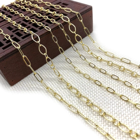 Vintage Copper Jewelry Chain Gold Plated Oval Paperclip Link Bulk Necklace Findings For DIY Bracelet Jewelry Making Crafts