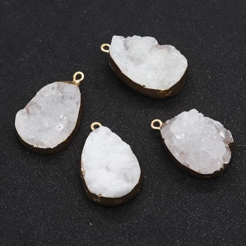 Natürlicher Druzy Kristall Wassertropfen Anhänger Vergoldeter Rand Weißer Stein Charm Für DIY Schmuckherstellung Halskette