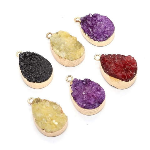 Pendenti in Pietra Naturale Druzy a Goccia Bordo Placcato Oro Ciondoli in Cristallo per Creazione Gioielli DIY Collane