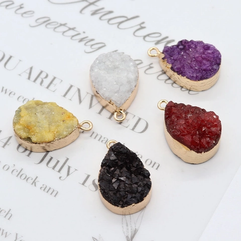 Pendenti in Pietra Naturale Druzy a Goccia Bordo Placcato Oro Ciondoli in Cristallo per Creazione Gioielli DIY Collane