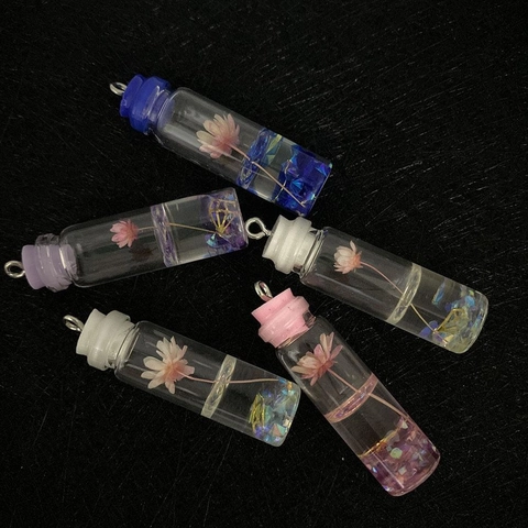 Cylinder Glass Bottle Pendant With Preserved Dried Flower Resin Sequin DIY Jewelry Making Necklace Finding Handmade Charm