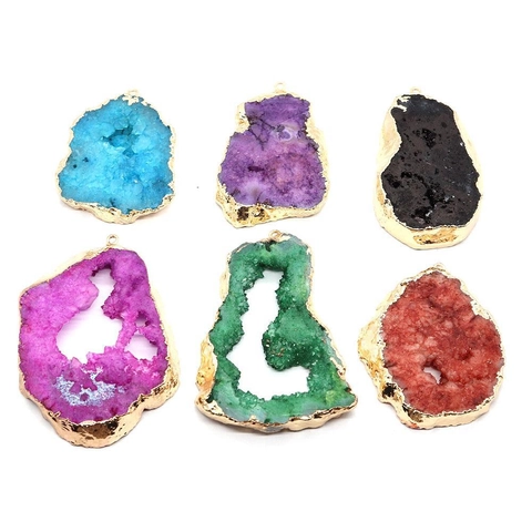 Natuursteen Onregelmatige Geode Druzy Kristallen Hanger Met Vergulde Rand Agaat Charm Voor DIY Ketting Sieraden Maken