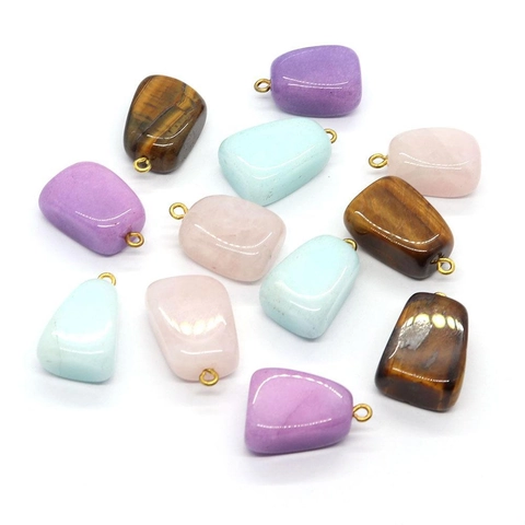 Natural Stone Irregular Pendant Gold Plated Alloy Loop Rose Quartz Tiger Eye Charm For DIY Necklace Jewelry Making Women Men
