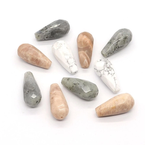 Faceted Natural Stone Teardrop Beads For DIY Jewelry Making Labradorite White Turquoise Sunstone Loose Waterdrop Beads Pendant