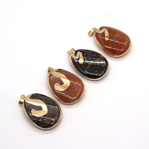 Irregular Water Drop Natural Stone Agate Obsidian Pendant Only (Without Chain) With Gold Plated Alloy DIY Jewelry Accessory