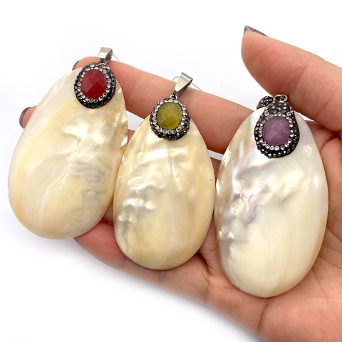 Großer Unregelmäßiger Natürlicher Muschel Anhänger Mit Strass Anhänger Für Damen Schmuckherstellung DIY Zubehör Boho