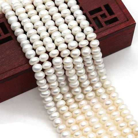 Natural Freshwater Pearl Loose Beads Round Flat Abacus Shape White High Luster Pearl Strands For DIY Jewelry Making Wedding Party Accessories