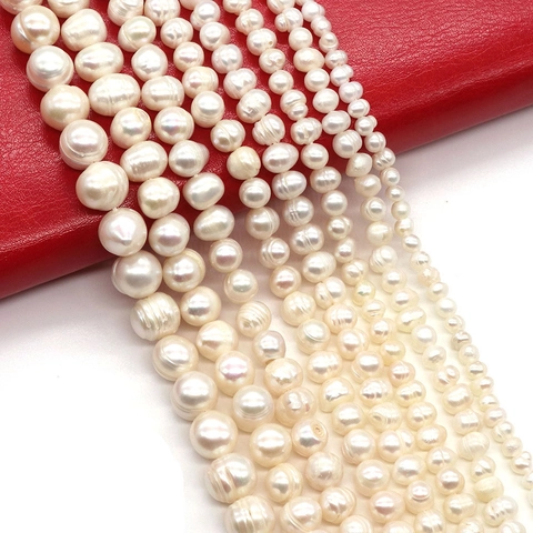 Cuentas Sueltas de Perla Natural de Agua Dulce Blanco Barroco Forma de Patata Casi Redondo Tira de Perlas Para DIY