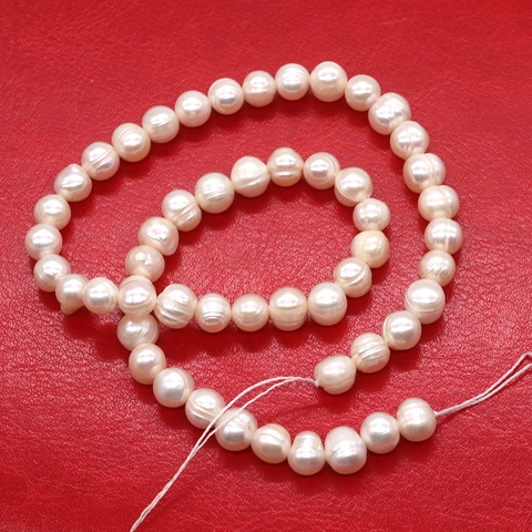 Cuentas Sueltas de Perla Natural de Agua Dulce Blanco Barroco Forma de Patata Casi Redondo Tira de Perlas Para DIY