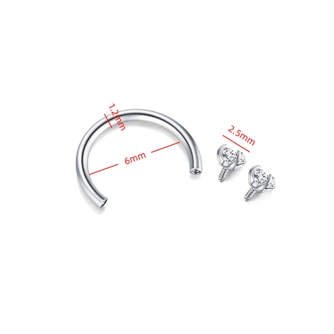 Anneau de Nez Fer à Cheval en Acier Inoxydable Zirconia Filetage Interne en U Bijoux de Piercing Or Noir Arc-en-Ciel Barbell Circulaire