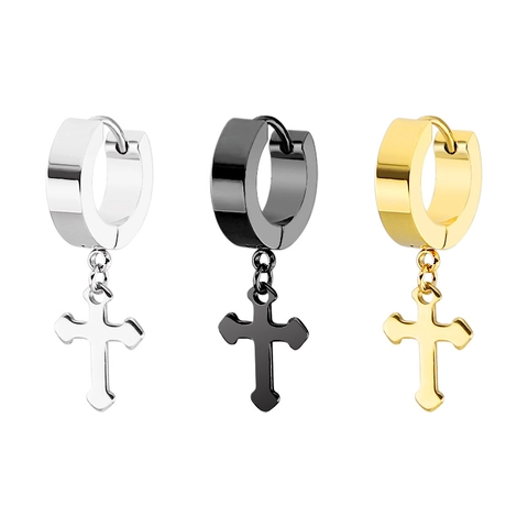 Titanstahl Kreuz Anhänger Huggie Hoop Ohrringe Minimalistisch Punk Hip Hop Stil Geometrische Ohrringe Für Herren Damen Mode Schmuck