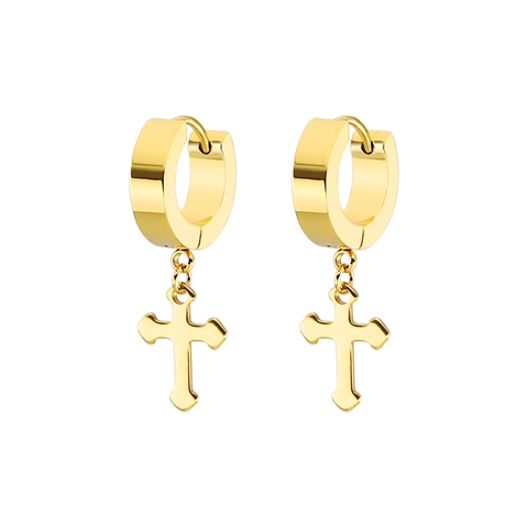 Titanstahl Kreuz Anhänger Huggie Hoop Ohrringe Minimalistisch Punk Hip Hop Stil Geometrische Ohrringe Für Herren Damen Mode Schmuck