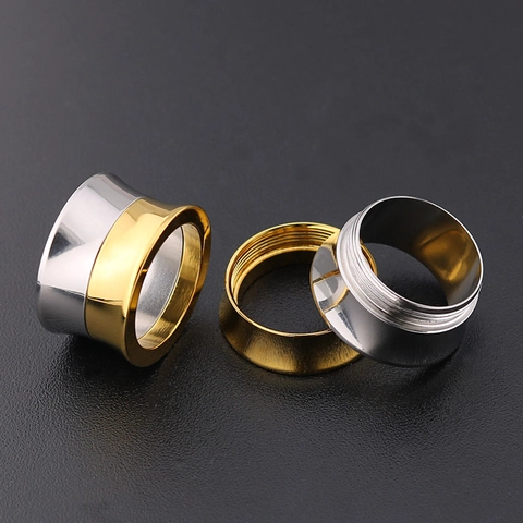 Stainless Steel Spliced Two Tone Ear Expander Screw Plugs Tunnels Hip Hop Body Piercing Jewelry For Unisex Daily Party Accessory