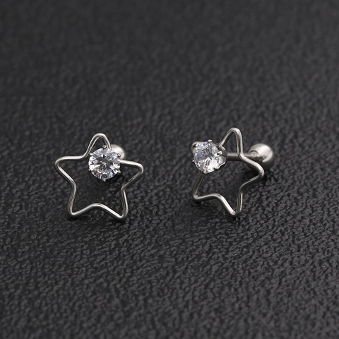 Boucles d'Oreilles Clous en Acier Inoxydable Forme Étoile Coeur Triangle Zirconia Incrusté Boucles d'Oreilles Piercing Femme Homme Bijoux