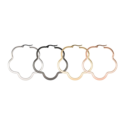 Grandes Boucles d'Oreilles Créoles Fleur en Acier Inoxydable Minimaliste Géométrique Polies Bijoux de Mode pour Femmes