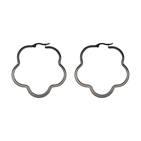 Grandes Boucles d'Oreilles Créoles Fleur en Acier Inoxydable Minimaliste Géométrique Polies Bijoux de Mode pour Femmes