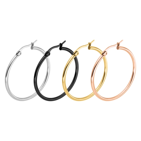 Boucles d'oreilles Anneaux Minimalistes en Acier Inoxydable pour Femmes Hommes Grandes Polies Géométriques Rondes Bijoux