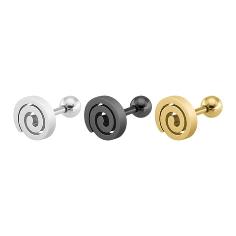 Punk Titanium Steel Spiral Stud Earrings Peace Sign Anchor Spring Design Stainless Steel Studs For Men Women Jewelry