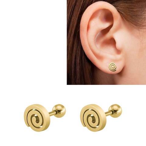 Punk Titanium Steel Spiral Stud Earrings Peace Sign Anchor Spring Design Stainless Steel Studs For Men Women Jewelry