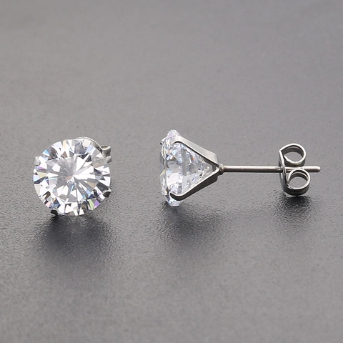 Boucles d'Oreilles Clous en Acier Inoxydable avec Zircon Cubique Pour Femmes Hommes Hypoallergénique Rond AAA Zircone 4-Griffes Bijoux de Mode
