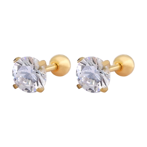 Boucles d'Oreilles Clous en Acier Inoxydable avec Zirconia Rond 4 Griffes Fermoir à Vis Bijoux de Piercing pour Femme Homme