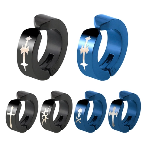 Orecchini a Clip in Acciaio Inossidabile 316L Punk per Uomo Orecchini Huggie Gothic Senza Buco Croce Teschio Drago