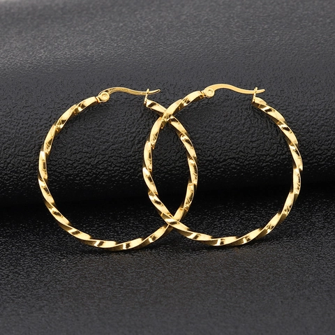 Verdrehte Große Creolen Für Damen Edelstahl Titanstahl Minimalistisch Spiralform Rund Gold Silber Schwarz Roségold Modeschmuck