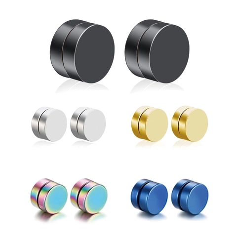 Magnetic Stud Earrings Titanium Steel Non Piercing Round Clip On Earrings For Men Women Gold Black Silver Blue Rainbow Jewelry